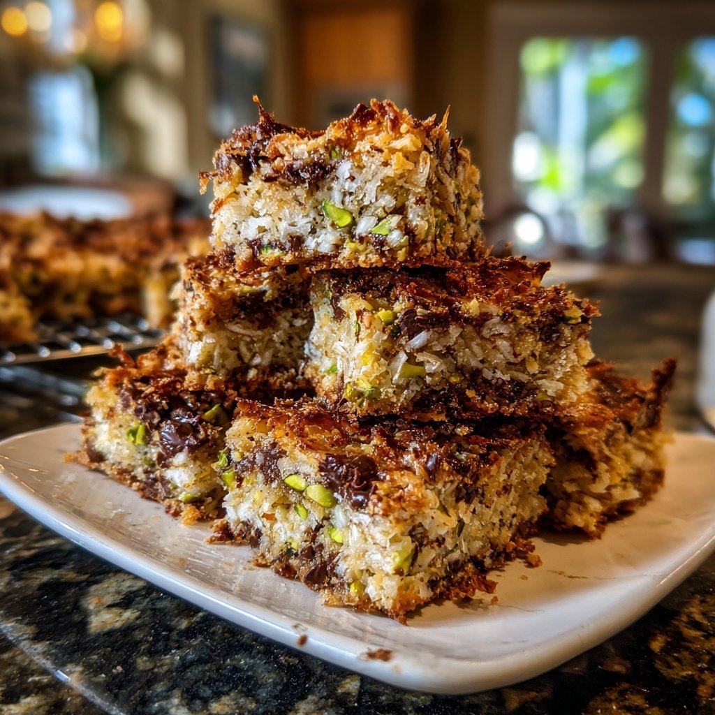 Chocolate Pistachio Coconut Squares