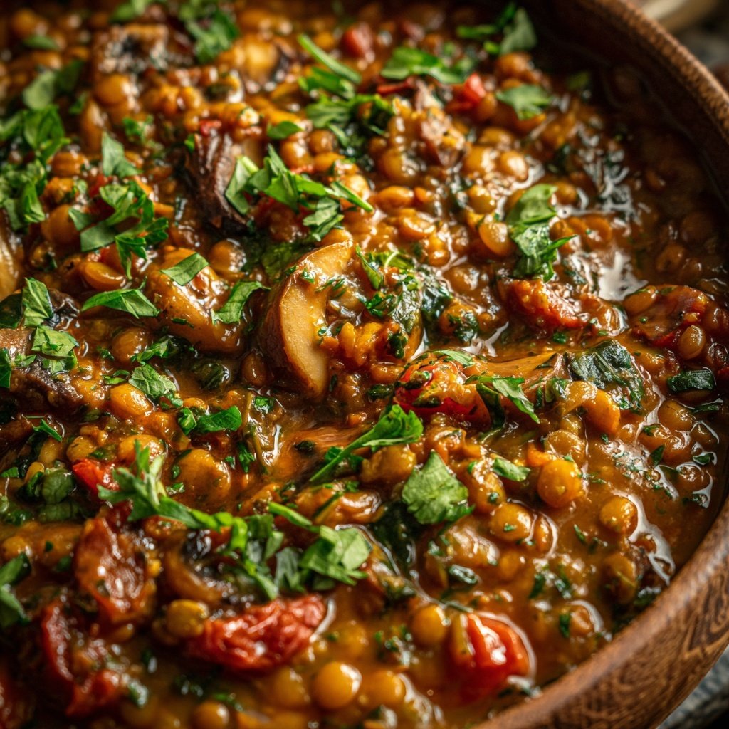 Creamy Tomato Mushroom Lentils